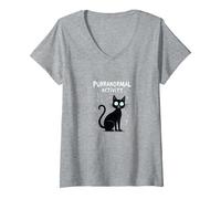 Purranormal Activity: Spooky Cat Halloween V-Neck T-Shirt, Women, Heather Grey, L