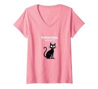Purranormal Activity: Spooky Cat Halloween V-Neck T-Shirt, Women, Pink, XXL