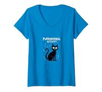 Purranormal Activity: Spooky Cat Halloween V-Neck T-Shirt, Women, Sapphire, L