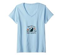 Purrennial Cat Lovers: Adorable Feline Garden V-Neck T-Shirt, Women, Baby Blue, S
