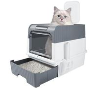 Purrfect Cat Litter Box, Drawer Type with Front Door, Easy Clean, Top Entrance Hooded Litter Tray for Small & Medium Cats