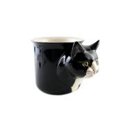 Purrfect Hand-Painted Mug - Adorable 3D Kitty Coffee Tea Cup, Novelty Pet Lover Gift Cat Mom Dad, Kitten Ceramic Mug, Feline Drinkware (Tuxedo Cat Head)