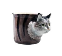 Purrfect Hand-Painted Mug - Adorable 3D Kitty Coffee Tea Cup, Novelty Pet Lover Gift Cat Mom Dad, Kitten Ceramic Mug, Feline Drinkware (Tabby Head)