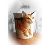 Purrfect Hand-Painted Mug - Adorable 3D Kitty Coffee Tea Cup, Novelty Pet Lover Gift Cat Mom Dad, Kitten Ceramic Mug, Feline Drinkware (Orange Tabby)