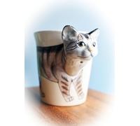 Purrfect Hand-Painted Mug - Adorable 3D Kitty Coffee Tea Cup, Novelty Pet Lover Gift Cat Mom Dad, Kitten Ceramic Mug, Feline Drinkware (Brown Tabby)