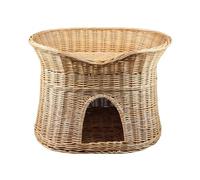 Purrfect Indoor Cat Bed - Cozy Cat Cave - Large: 70cm Oval - Willow Basket - Two Tier - Natural & Brown Cushions