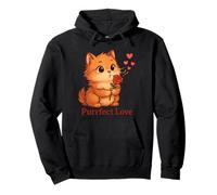 Purrfect Love Cute Kawaii Cat with Rose Kitten style Pullover Hoodie