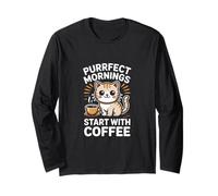 Purrfect Mornings Start with Coffee Cat Delight Long Sleeve T-Shirt