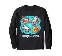 Purrfect Summer Cats Floating Pool Vacation Long Sleeve T-Shirt