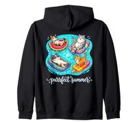 Purrfect Summer Cats Floating Pool Vacation Zip Hoodie