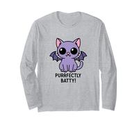 Purrfectly Batty Purple Cat Bat Funny Cute Halloween Long Sleeve T-Shirt