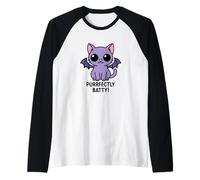 Purrfectly Batty Purple Cat Bat Funny Cute Halloween Raglan Baseball Tee