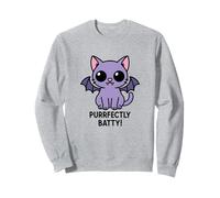 Purrfectly Batty Purple Cat Bat Funny Cute Halloween Sweatshirt
