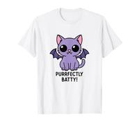 Purrfectly Batty Purple Cat Bat Funny Cute Halloween T-Shirt