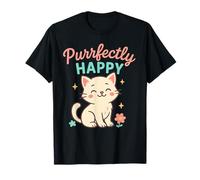 Purrfectly Happy Cute Cat Lover Kawaii Smiling Kitty Art T-Shirt