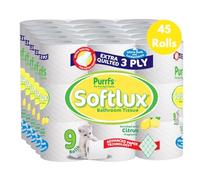 Purrfs Softlux 3ply Luxury Quilted Soft Toilet Rolls 9 Rolls (Citrus, 45 Rolls)
