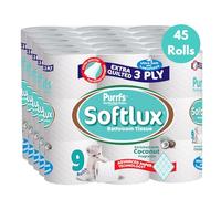 Purrfs Softlux 3ply Luxury Quilted Soft Toilet Rolls 9 Rolls (Coconut, 45 Rolls)