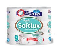 Purrfs Softlux 3ply Luxury Quilted Soft Toilet Rolls 9 Rolls (Coconut, 45 Rolls)