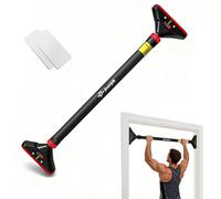 PURRGRIT Pull Up Bar for Doorway No-Screw, Adjustable Width (74-95cm), 200kg/440 lbs Capacity, with 360° Lock & 2x EXTRA Foam Padding for Ultimate Door Frame Protection, Home Chin Up Bar (RED)