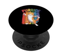 Purride Cat Happy LGBTQ Pride Rainbow Art PopSockets Adhesive PopGrip