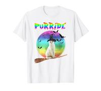 Purride Cat LGBT Gay Pride Cat Witch Halloween Costume Value Graphic T-Shirt, Men, White, M