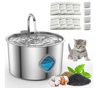 Purrify Cat Water Fountain - 3.2L/108oz Purrify Stainless Steel Water Fountain - Silent Water Pump/4-Stage Filtration/Healthy Living Water,Purrify Kitty Fountain,Easy Clean Bpa-Free (A, 2 filter)