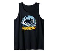 Purrkour Cute Parkour Black Cat and Snowy Urban Rooftops Tank Top