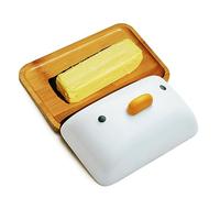PURROOM Cute Butter Pan, Duck Butter Dishes for Countertop, Bamboo Dish with Porcelain lid. 7" x 4.7" Wooden Tray. Best Gift for Housewives.