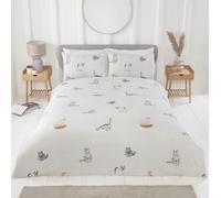 Rapport Purrrfect Reversible Duvet Cover Set Cats And Stripes Bedding Natural