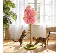 Purrsign Cherry Blossom Cat Scratching Post, 91 cm Tall Natural Sisal Sturdy Base Tower with Interactive Trackball Toy for Indoor Kittens & Large Felines, Japanese Aesthetic Floral Furniture Decor