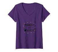 Purrsist and Success: Cat Lover Motivational V-Neck T-Shirt, Women, Purple, S