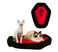 Purrzone Gothic Cat Beds Fits up to 25 lbs, Washable Coffin Cat Bed, Goth Pet Bed, Halloween House 24 * 16.9 Inch, Red & Black Small