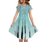 Purse Chains Girls Summer Dress Round Neck Ruffle Sleeve Multilayer A-line Casual Gradient (6-15 Years) Leotard with Girls, Light grey, 12-13 Years