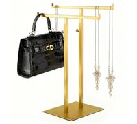 Purse Display Stand Jewelry Towers, Double T-Shaped Tabletop Stainless Steel Hook Hanging Adjustable Height Handbag Holder for Organizer Luxury Bags Necklaces Home Store Boutique Retail Closet