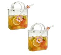 Purse Drinking Glass,Glass Purse for Drinks,Creative Cute Handbag Shaped Cocktail Glass Cups for Fruit Juice, Tea, Flowers,Handbag Vases for Room Decor (B-2PC)