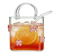 Purse Drinking Glass - Glass Purse | Wine Cup Purse Handbag - Reusable Handbag Shape with Straws | Creative Wine Glasses and Vases for Juice Flowers, Aquariums and Parties