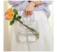 Purse Flower Vase Glass, Glass Purse Vases With Handle Design Handmade Glass Vase Purse Glass Vase, Glass Bag Vase For Decor,Style1-Transparent