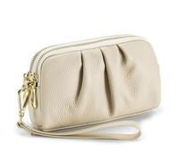 Purse for Women PU Leather Clutch Bag for Women, Double Zipper Wallet Mobile Phone Bag Multi Compartments Card Wallet with Detachable Hand Strap, Women's Purse (Milkshake White)
