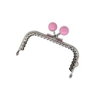 Purse Frame 3pcs 8.5cm Candy Beads Silver Tone Glossy Metal Purse Frame Handle for Clutch Bag Handbag Accessories Making Sewing Kiss Clasp Lock(Pink)