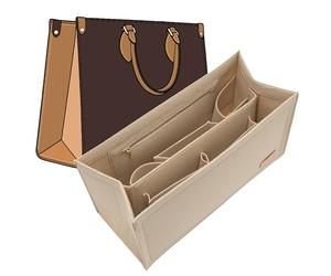 Purse Organizer Insert for Tote Bags, Doxo Premium Felt Insert Compatible with LV On The Go GM and Dior Book Tote Large, Multi-Compartment Bag Organizer with Detachable Dividers and YKK Zipper (Beige)
