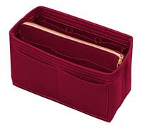 Purse Organizer Insert with Zipper Felt Bag Organizer Handbag Organizer Insert Bag in Bag Organizer with Key Chain for Tote Purse Bag Dark Red Large