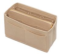 Purse Organizer Insert with Zipper Felt Bag Organizer Handbag Organizer Insert Bag In Bag Organizer with Key Chain for Tote Fits LV Speedy Neverfull Longchamp Rose XLarge (Small, Beige)