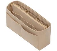 Purse Organizer Insert with Zipper Felt Bag Organizer Handbag Organizer Insert Bag in Bag Organizer with Key Chain for Tote Purse Bag Beige Slender-Medium