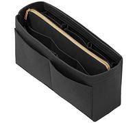 Purse Organizer Insert with Zipper Felt Bag Organizer Handbag Organizer Insert Bag in Bag Organizer with Key Chain for Tote Purse Bag Black Slender-Large
