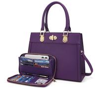 Purse Set Women Tote Handbag Shoulder Bag Top Handle Satchel Work Bag Crossbody Matching Wallet 2pcs, Purple, L