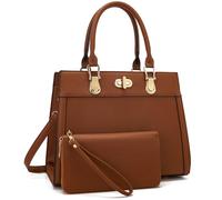 Purse Set Women Tote Handbag Shoulder Bag Top Handle Satchel Work Bag Crossbody Matching Wallet 2pcs, Yellowbrown, L