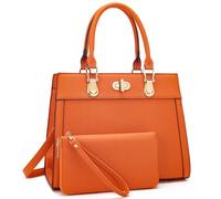 Purse Set Women Tote Handbag Shoulder Bag Top Handle Satchel Work Bag Crossbody Matching Wallet 2pcs, Orange, L