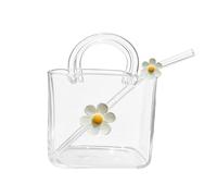 Purse Shaped Drinking Glass Handbag Vase for Drinks Flowers Unique Glass Cup with Handle Decorative Drink Holder for Party Home Decor Clear Glass 13x12x8cm (Type 3)