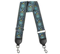 Purse Strap Crossbody Shoulder Bag Strap, Jacquard Embroidered 2" Wide Soft Cotton & Leather Ends HandBag Straps (Jacquard Teal Blue)