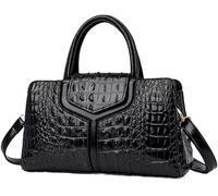 Purses and Handbags for Women Crocodile Print Leather Top Handle Satchel Fashion Work Shoulder Bag(Black)